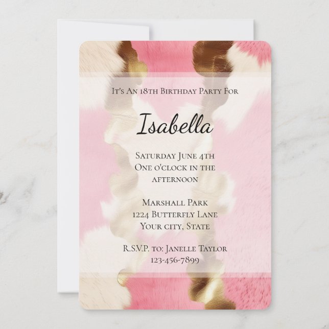 Invitation Glam Gold Crème Rose Cowgirl Cuir Anniversaire (Dos)