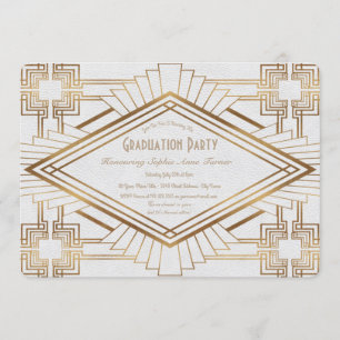 Invitation Glam Gold et White Great Gatsby Graduation Party