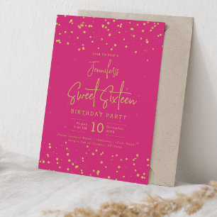 Invitation Glam Gold Faux Foil Dots Sweet 16 Partie Hot rose