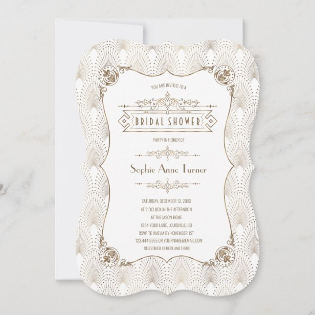 Invitation Glam Gold Fleur-de-lis Great Gatsby Fête des marié (Devant)