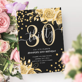 Invitation Glam Gold Floral Parties scintillant 30e anniversa
