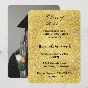 Invitation Glam Gold Graduation Votre photo