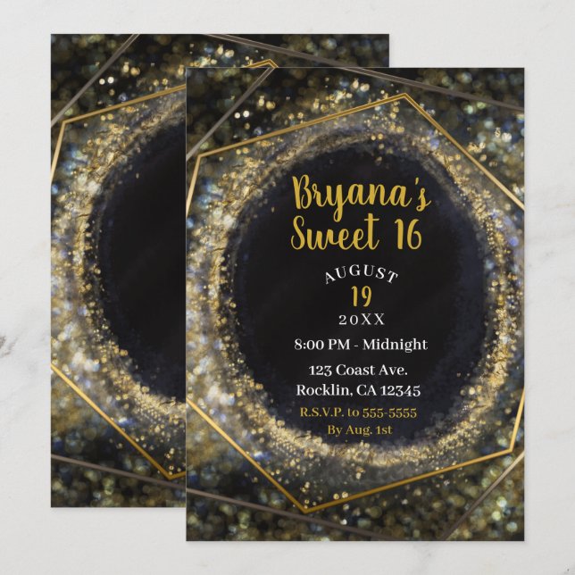 Invitation Glam Gold Iridescente Moderne Abstraite Glam Sweet (Devant / Derrière)