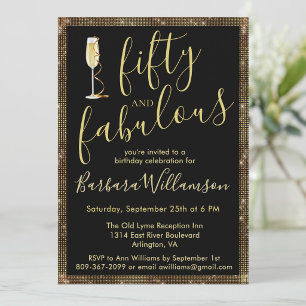 Invitation Glam Gold Noir 50 & Incroyable 50e Anniversaire 