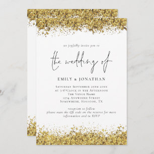 Invitation Glam Gold Parties scintillant bordures Script QR C
