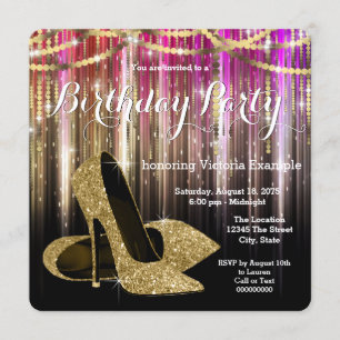 Invitation Glam Gold Parties scintillant High Heel Shothday P