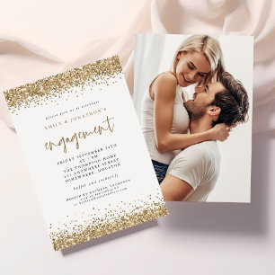 Invitation Glam Gold Parties scintillant Photo Fiançailles In