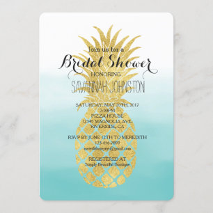 Invitation Glam Gold Pineapple Aqua Douche nuptiale en aquare