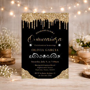 Invitation Glam Gold Quiñcenaria scintillant de paillettes