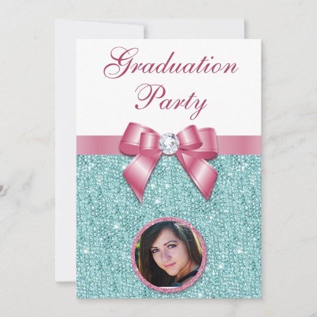 Invitation Glam Graduation Party Bow Diamonds Ajouter votre p (Devant)