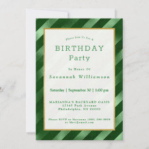 Invitation Glam Green Stripe Motif Anniversaire