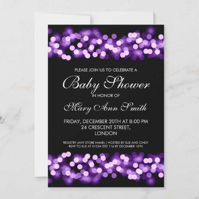 Invitation Glam hollywoodien violet Baby shower élégant (Devant)