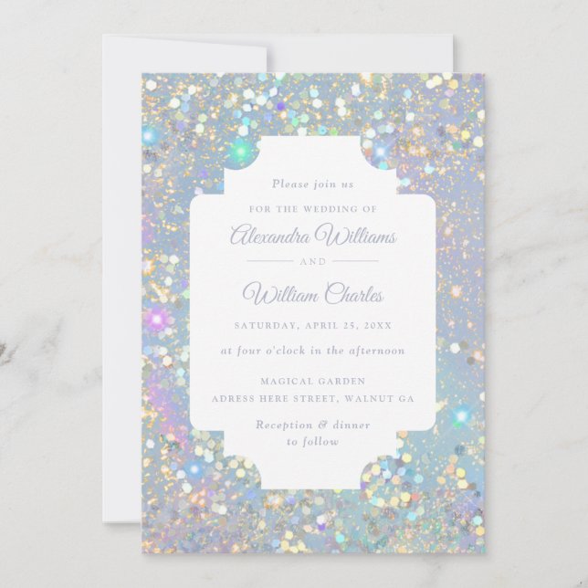 Invitation Glam Holographic Parties scintillant Mariage moder (Devant)