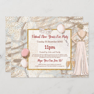 Invitation Glam Lady Confetti Sparkly Virtual New Year Party