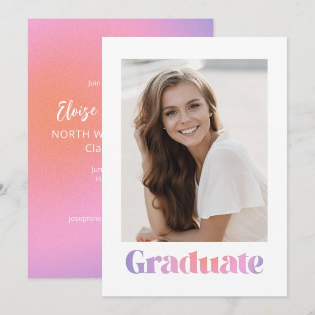 Invitation Glam Lavender Pink Gradient Photo Graduation Party (Devant / Derrière)
