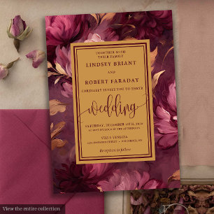 Invitation Glam Luxury Maroon Blush Gold Floral Mariage