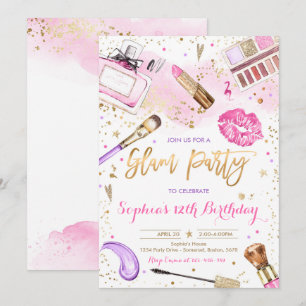 Invitation Glam Makeup Anniversaire fête Blush rose Spa