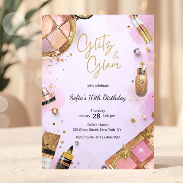 Invitation Glam Makeup Birthday Party Blush Pink Spa Party (girl birthday, spa makeup birthday party, spa party, spa birthday, makeup party, glamorous birthday,)