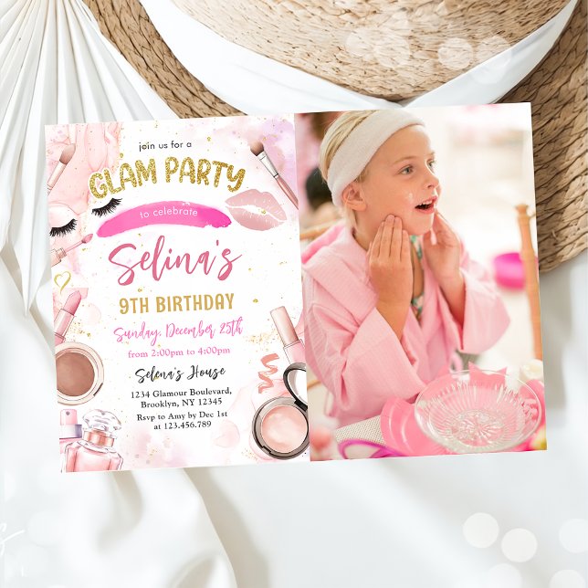 Invitation Glam Makeup Girl Anniversaire Spa rose Photo (Créateur téléchargé)