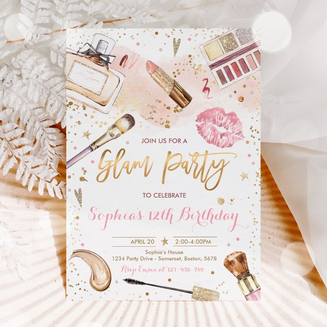 Invitation Glam Maquillage Anniversaire Fête Blush rose Spa e (Créateur téléchargé)