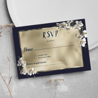Glam marine bleu or blanc orchidée fleur RSVP