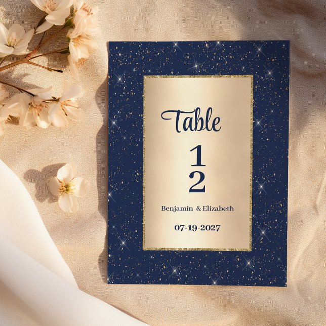 Invitation Glam marine bleu or parties scintillant confetti N (Glam navy blue gold glitter confetti Table Numbers)