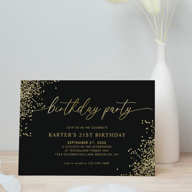 Invitation Glam minimal Noir Confetti Adulte Anniversaire (Créateur téléchargé)