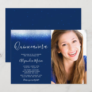 Invitation Glam Navy Blue Quinceanera Photo