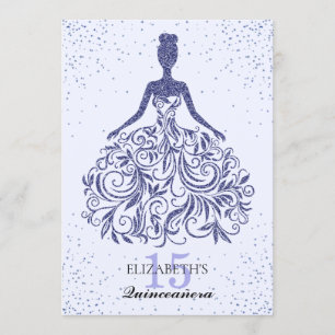 Invitation Glam Navy Blue Sparkle Robe Quinceañera Parties sc