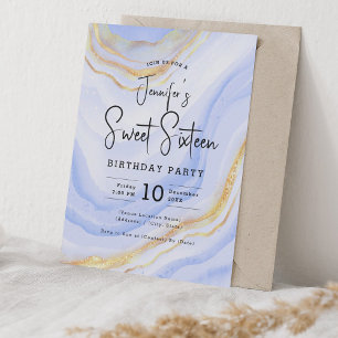 Invitation Glam Navy Parties scintillant en marbre bleu Sweet