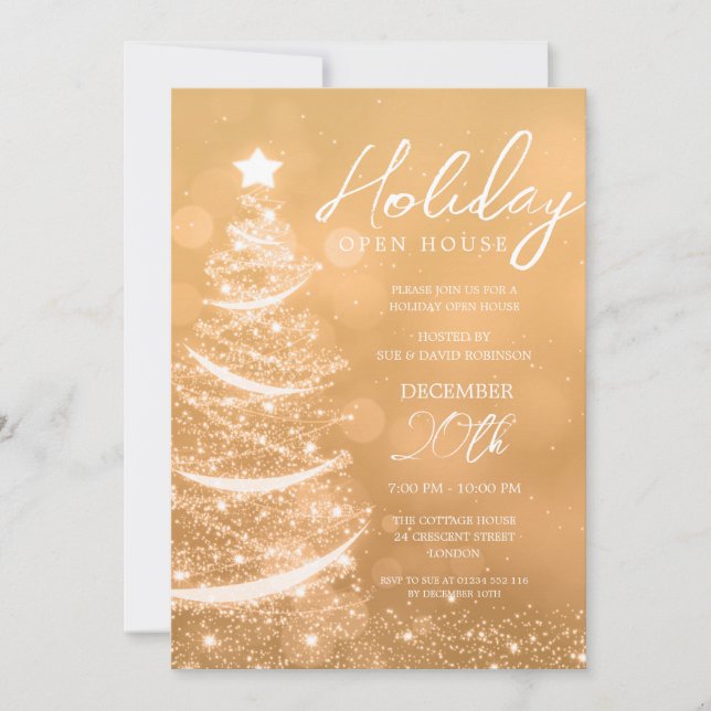 Invitation GLAM Noël Holiday Open House Party Gold (Devant)