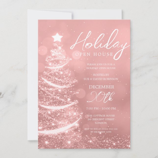 Invitation GLAM Noël Holiday Open House Rose Gold (Devant)