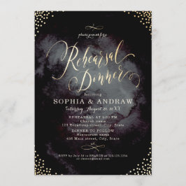 Invitation Glam noir or calligraphie Répétition Dîner