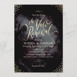 Invitation Glam noir or calligraphie voeu renouvellement