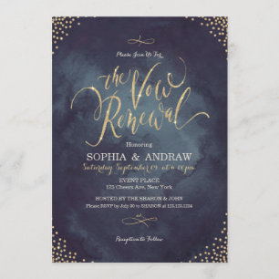 Invitation Glam nuit or calligraphie voeu renouvellement