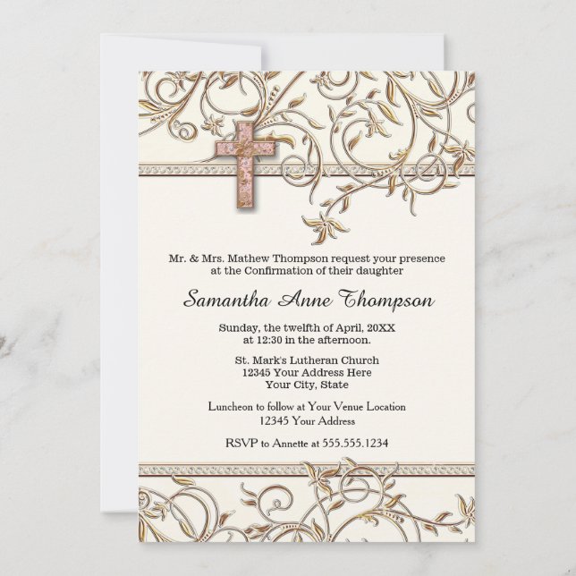 Invitation Glam Old Hollywood Regency Girl Cross Confirmation (Dos)