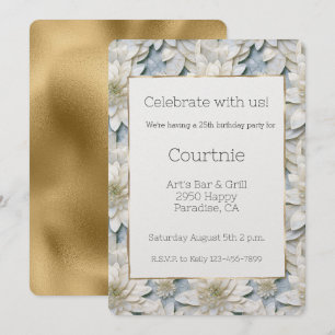 Invitation Glam Or Fleurs Lotus Blanches Anniversaire