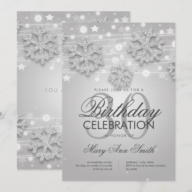 Invitation Glam Parties scintillant d'hiver de 30e anniversai (Devant / Derrière)