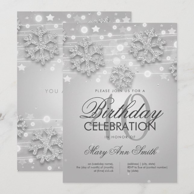 Invitation Glam Parties scintillant d'hiver de 40e anniversai (Devant / Derrière)
