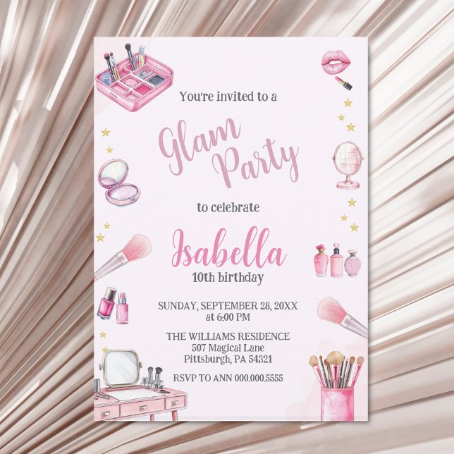 Invitation Glam Party fille Beauté Aquarelle Spa Anniversaire (Créateur téléchargé)