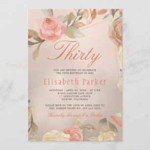 Invitation Glam Peach Gold Floral 30e fête d'anniversaire