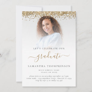 Invitation Glam Photo Gold Parties scintillant Graduation 202