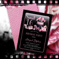 Glam Pink Black Fashion Sweet 16 Anniversaire