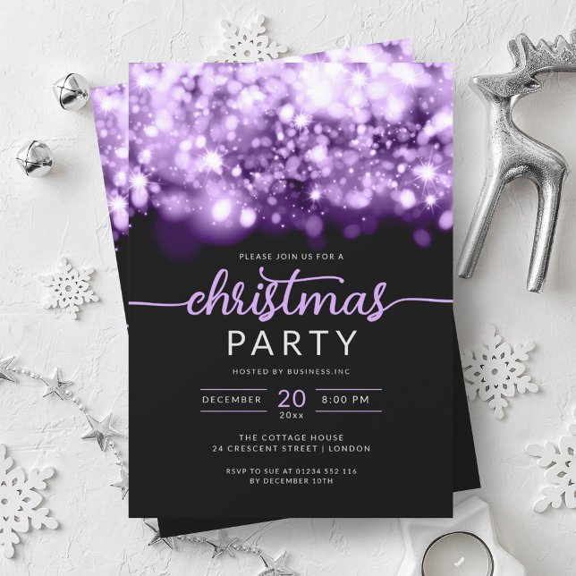 Invitation Glam Purple Winter Sparkings Company Fête de Noël (Glam Purple Winter Sparkling Company Xmas Party Invitation)