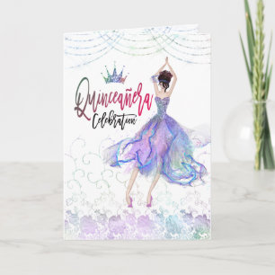 Invitation Glam Quinceanera Danseuse florale Lilac bleu