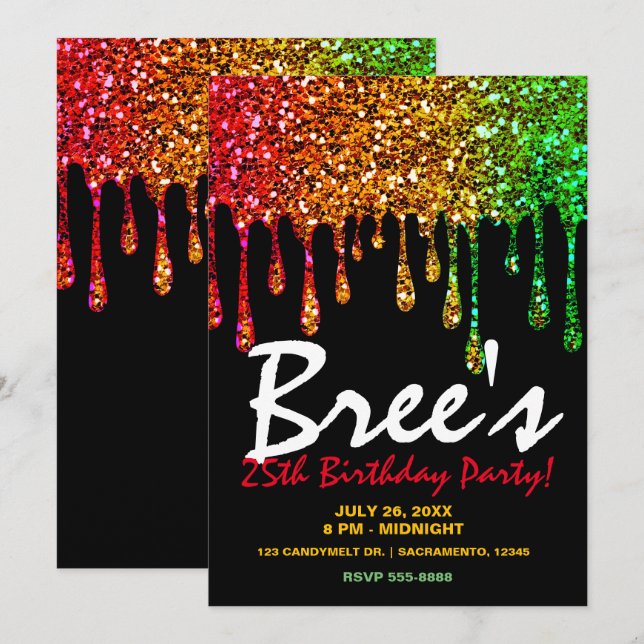 Invitation Glam Rasta Rainbow Parties scintillant Drivers Par (Devant / Derrière)