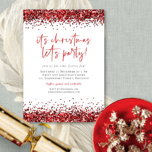 Invitation Glam Red Parties scintillant Noël Lets Party