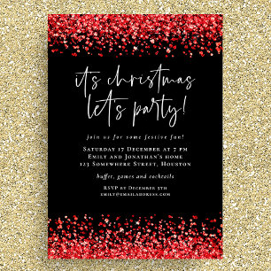 Invitation Glam Red Parties scintillant Noël Lets Party Noir