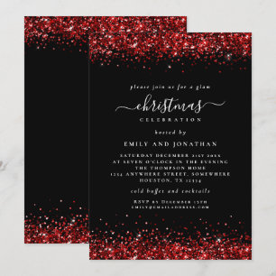 Invitation Glam Red Parties scintillant Noël Noir