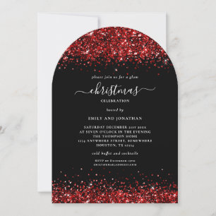 Invitation Glam Red Parties scintillant Noël Party Black Arch